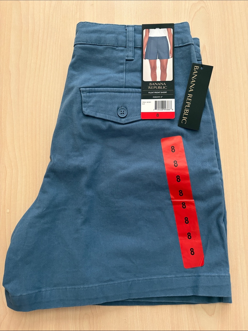 Banana Republic Women's Pleat Front Shorts Size 8 Blue Stretch Cotton Inseam 5"